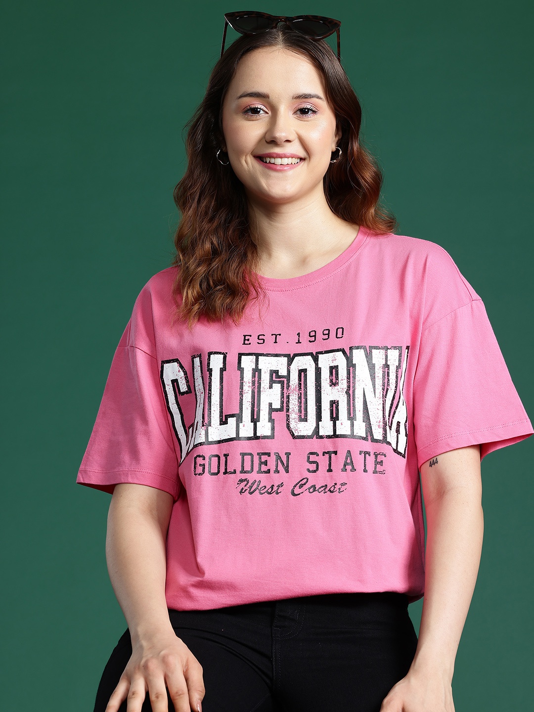 

DressBerry Typography Printed Drop-Shoulder Sleeves Pure Cotton T-shirt, Pink