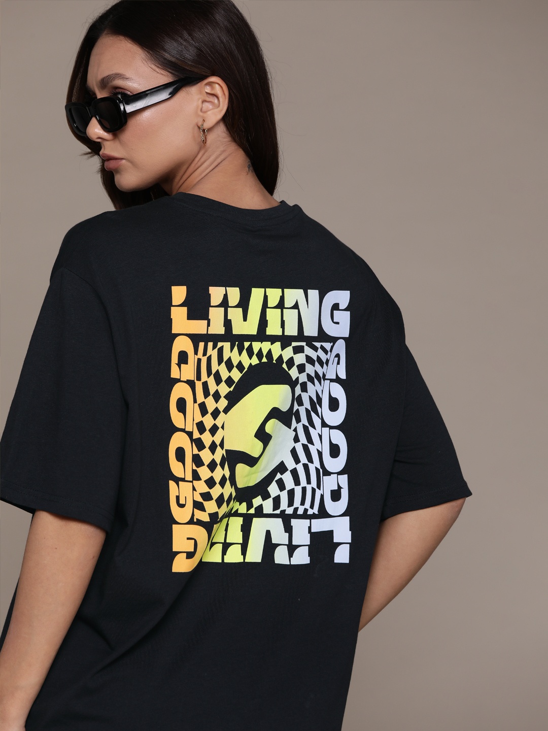 

The Roadster Lifestyle Co. Back Printed Pure Cotton Oversized T-shirt, Black