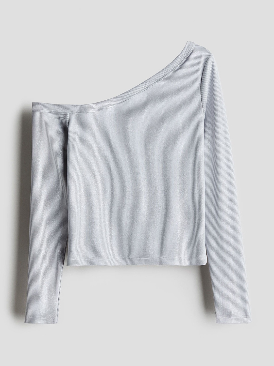 

H&M Girls Ribbed One-Shoulder Top, Grey