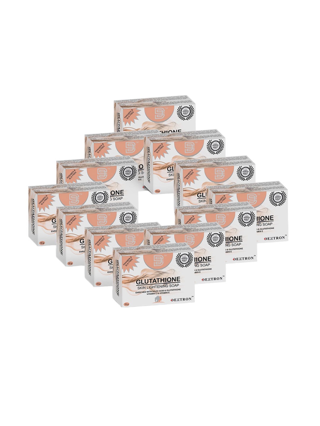 

Dextron Set Of 12 Skin Lightening Glutathione Soaps - 75 g Each, White