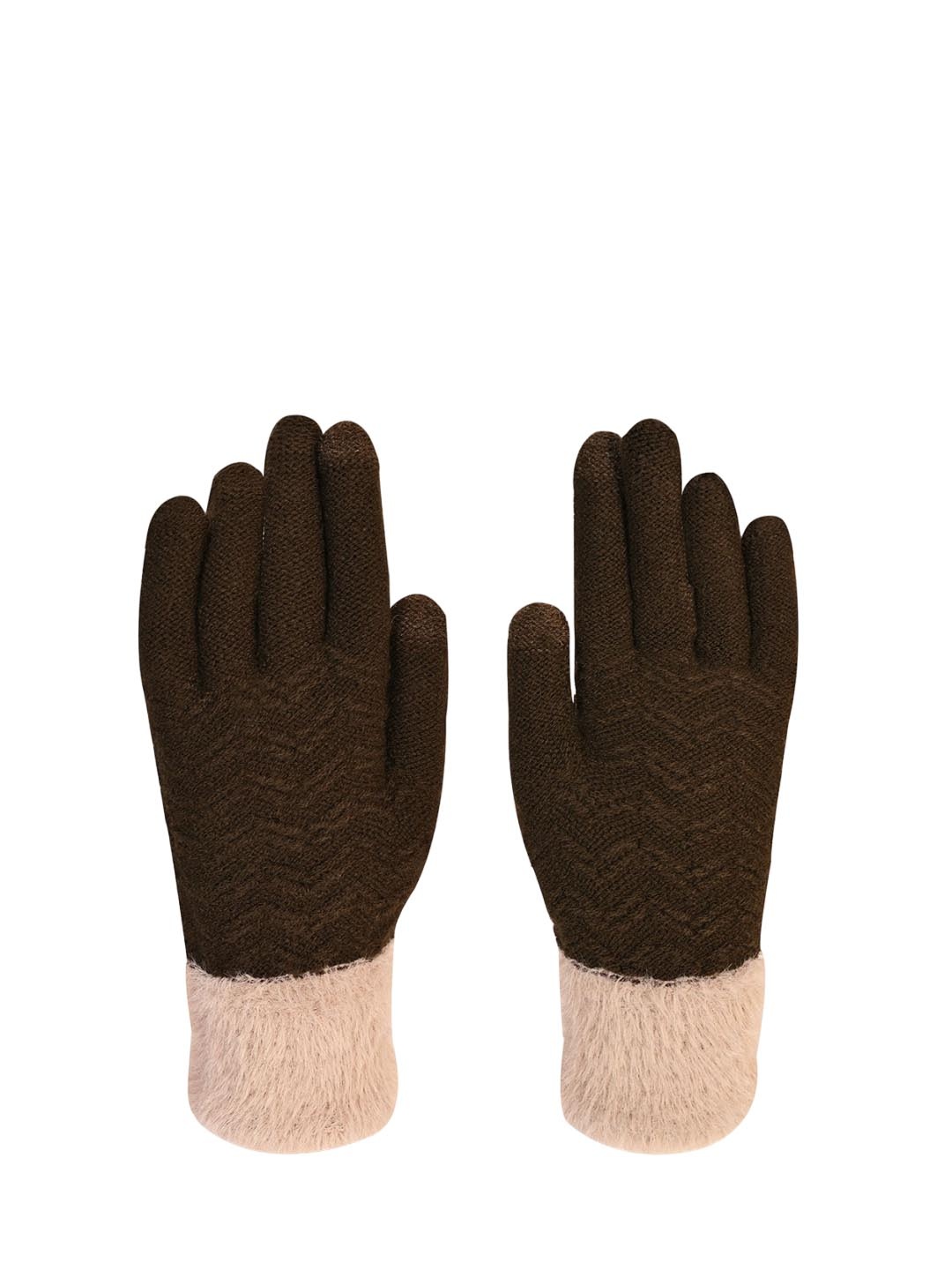 

LOOM LEGACY Women Striped Acrylic Touchscreen Gloves, Brown