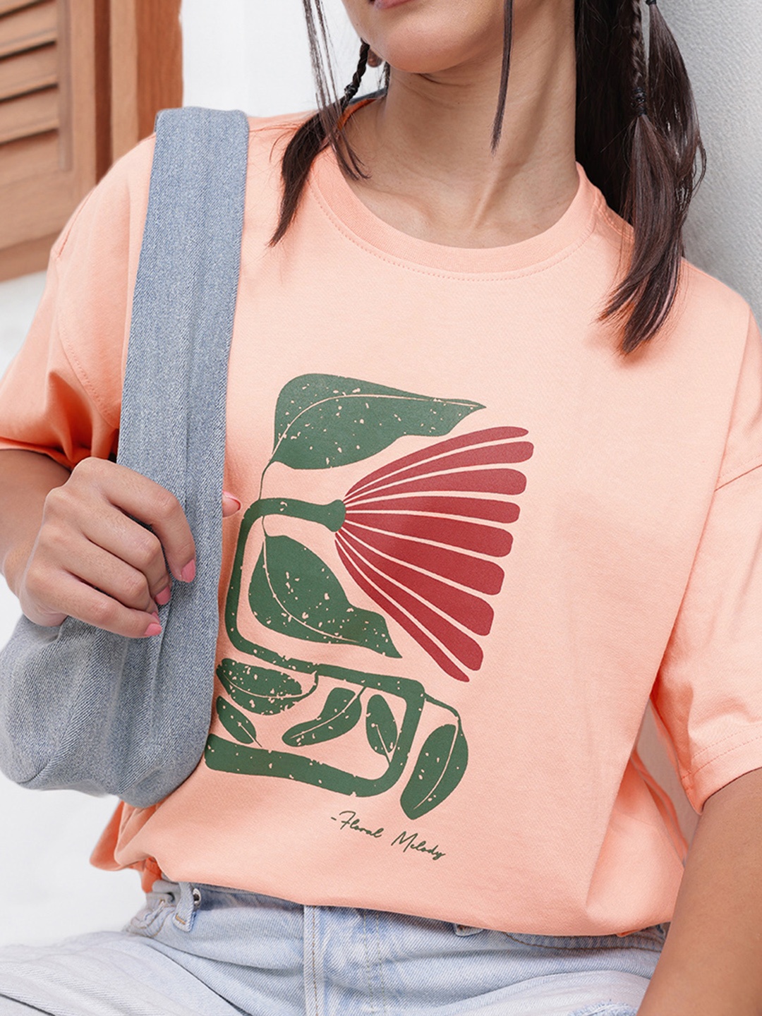 

DressBerry Easy Breezy Blossom Printed T-Shirt, Peach