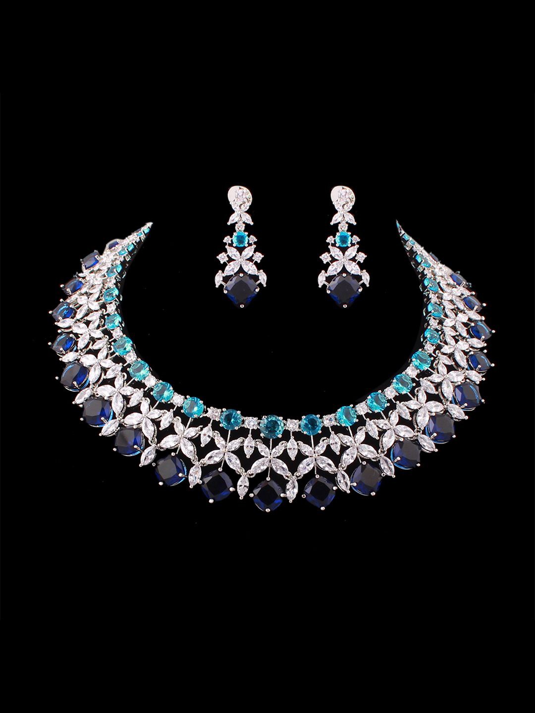 

Mirana Rhodium-Plated Cubic Zirconia Studded Jewellery Set, Silver