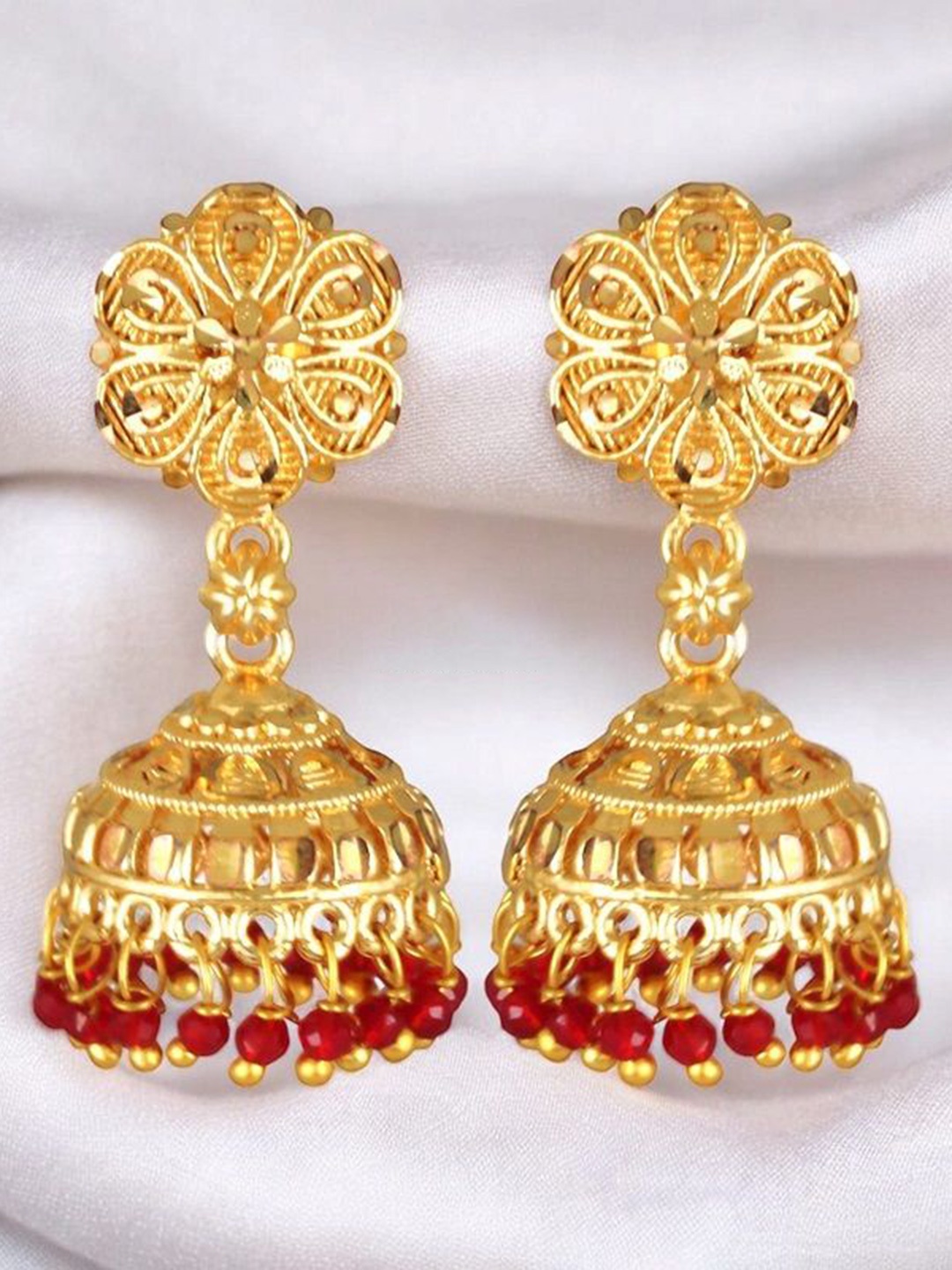 

Vighnaharta Gold-Plated Dome Shaped Twinkling Bejeweled Jhumkas