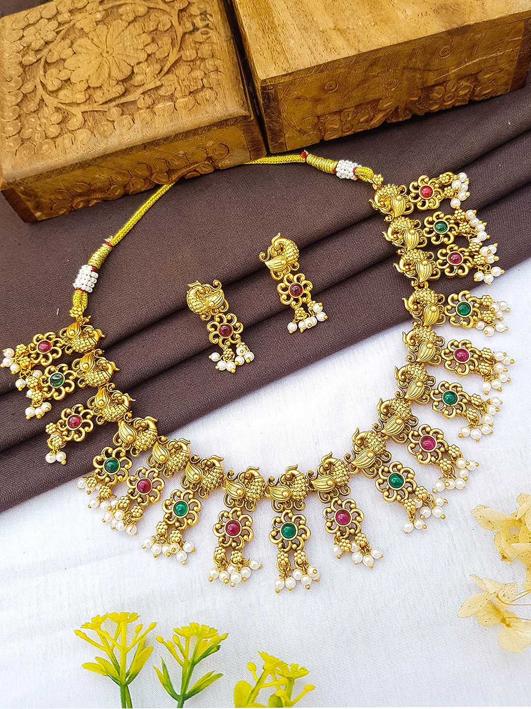 

GRIIHAM Gold-Plated American Diamond-Studded Jewellery Set