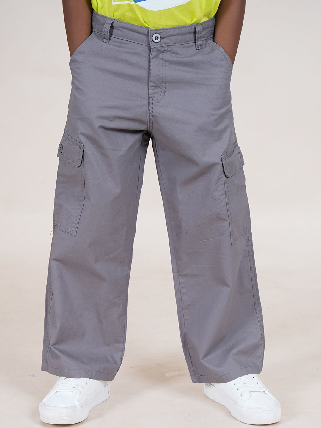 

KiddoPanti Boys Cotton Straight Fit Cargo Pant, Grey