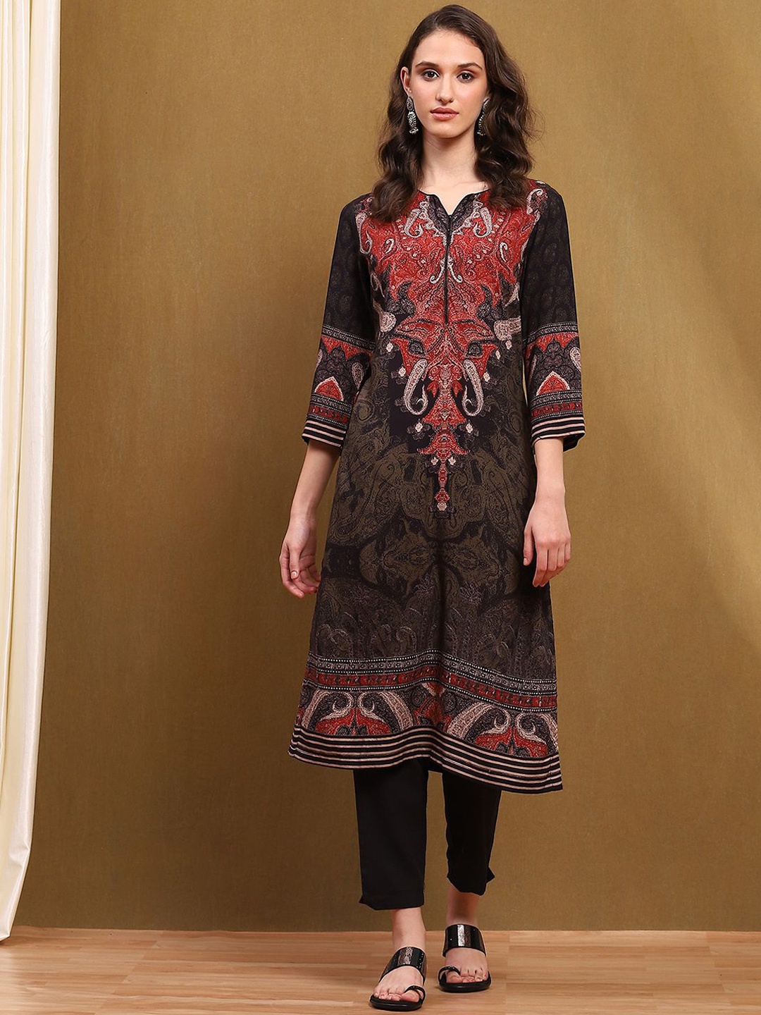 

Biba Paisley Printed Regular Straight Kurta, Black