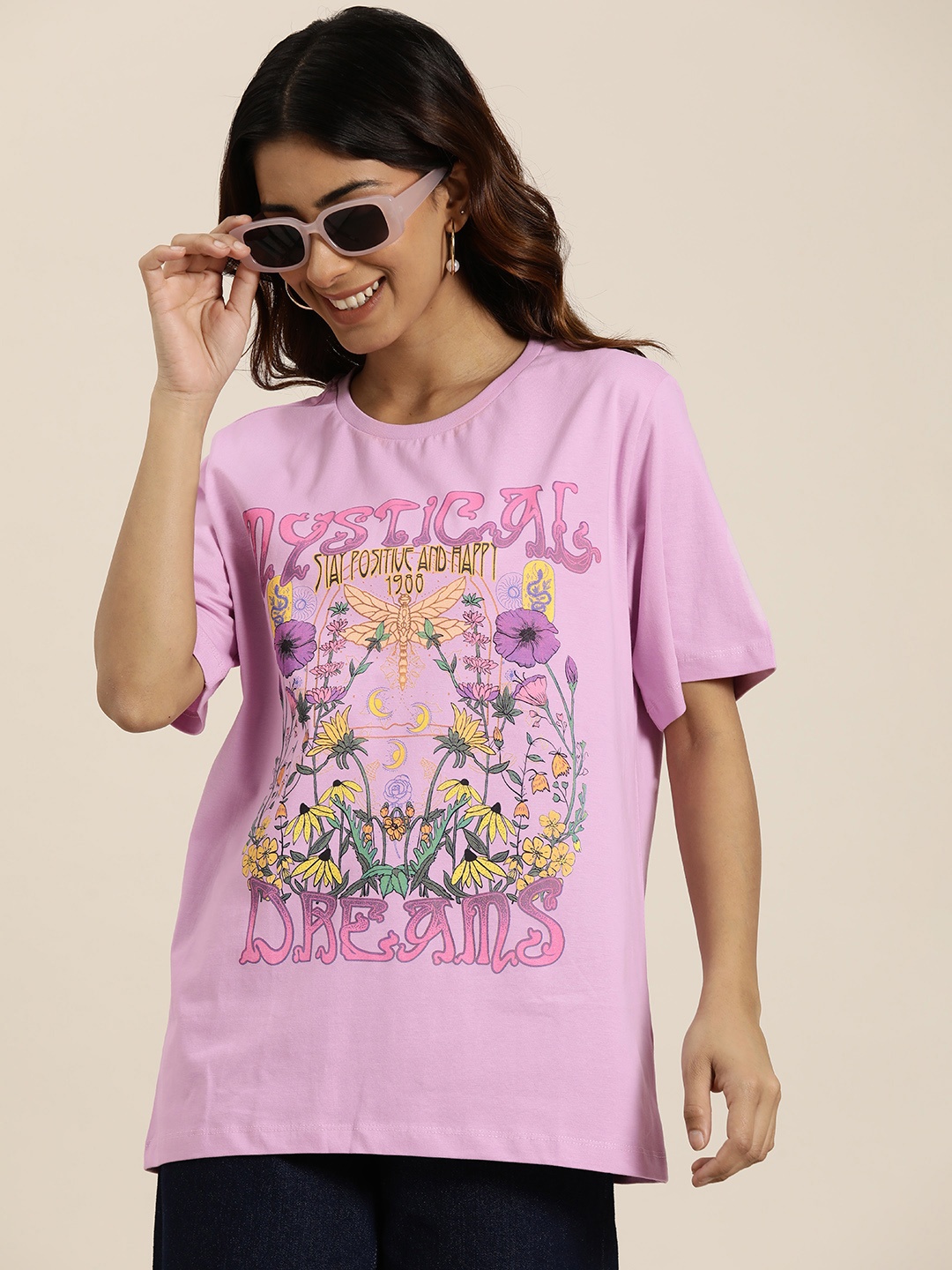 

HERE&NOW Printed Pure Cotton T-shirt, Pink