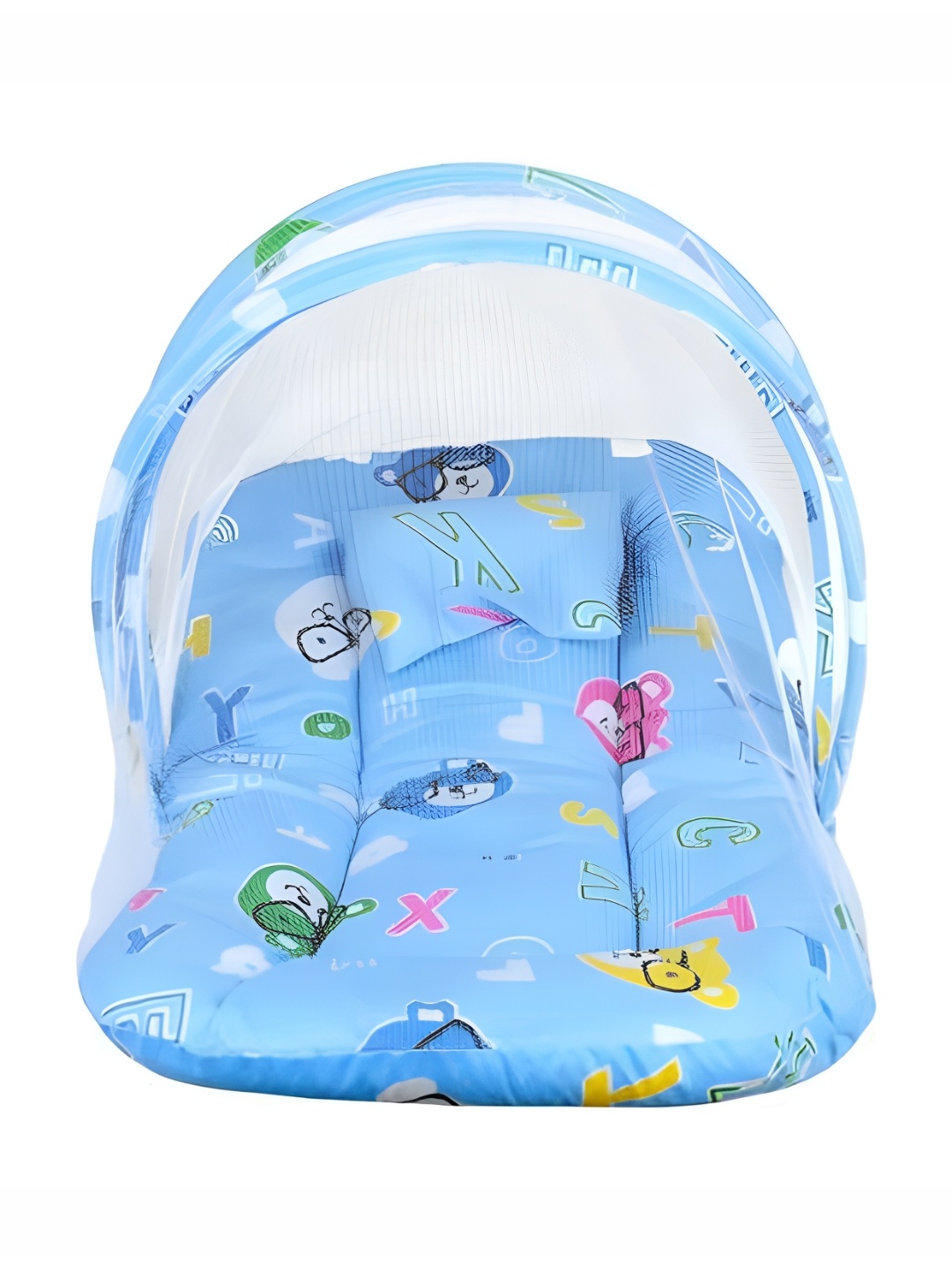 

DALUCI Blue & White Teddy Printed Pure Cotton Fabric Bedding With Mosquito Net