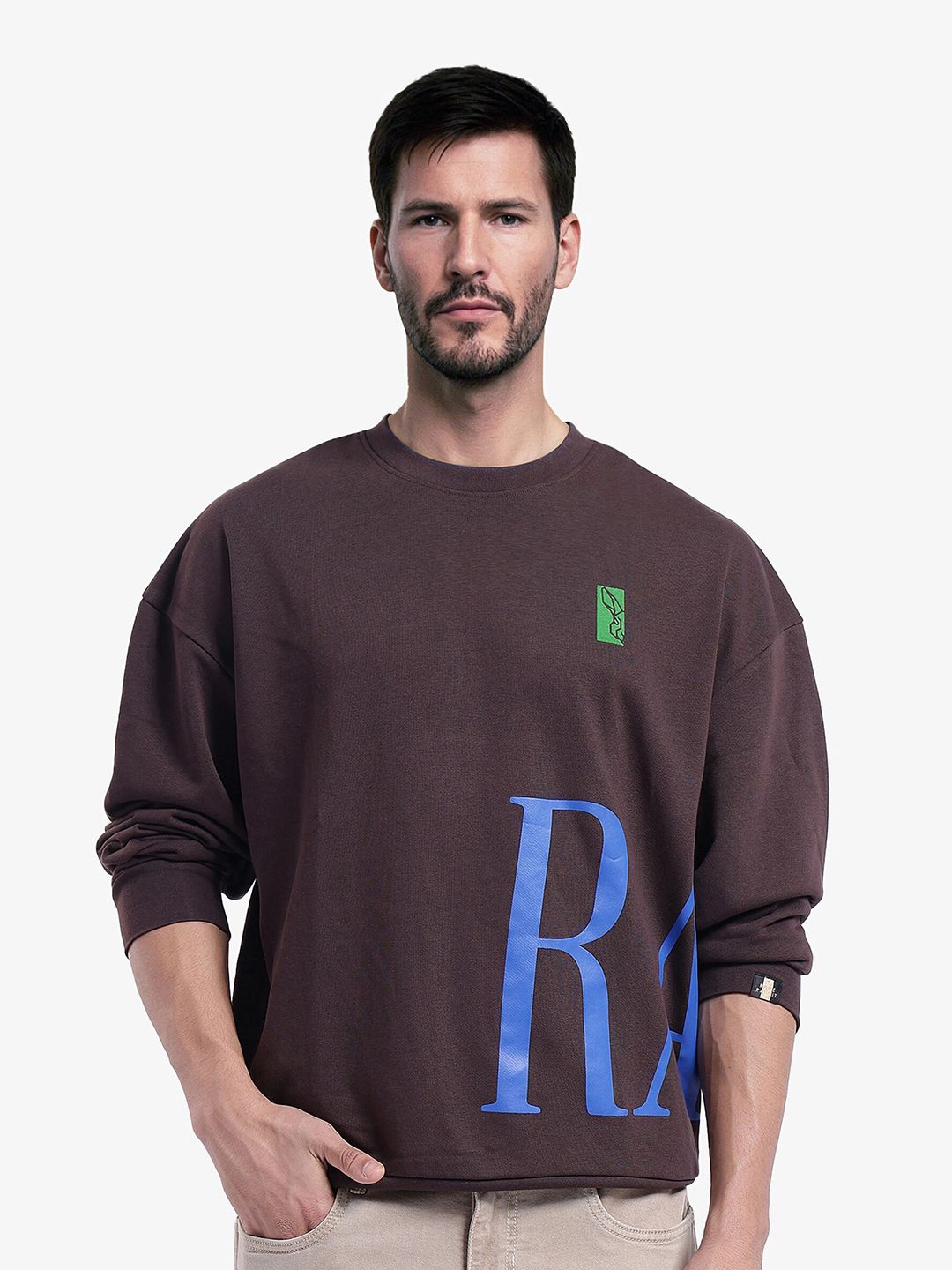 

RARE RABBIT Men Printed Cotton Pullover Sweatshirt, Brown