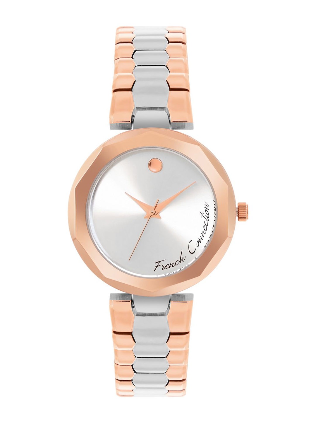 

French Connection Women Embellished Dial & Stainless Steel Bracelet Style Straps Analogue Watch FCH08RTM, Silver