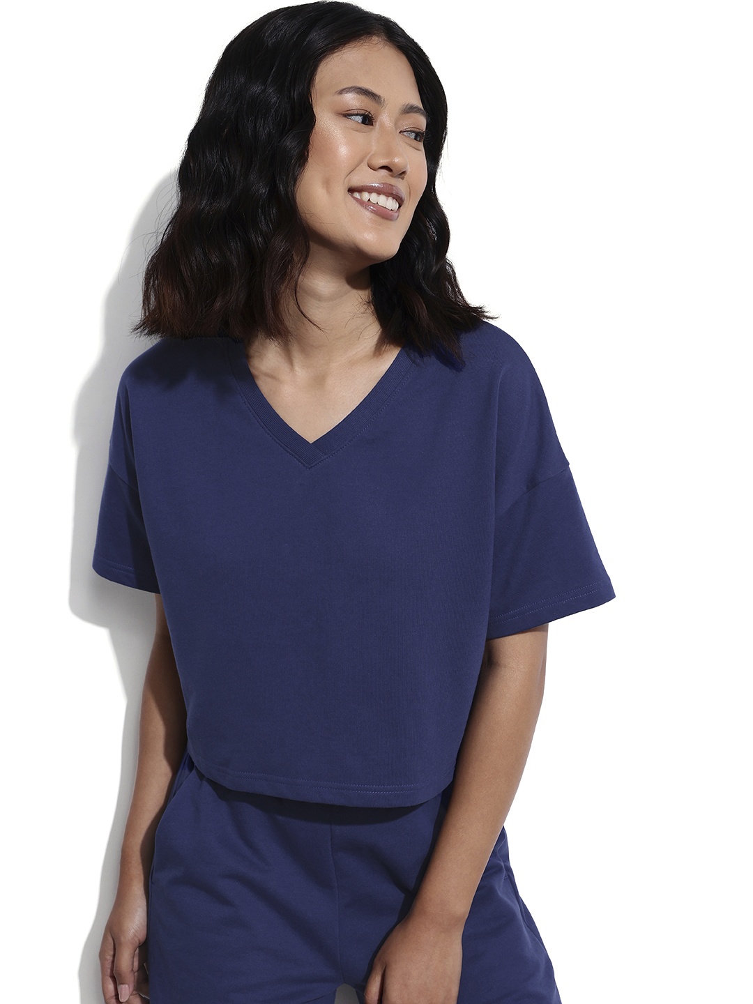 

Dressberry Basics Nautical Vibe Cropped Boxy T-shirt, Navy blue