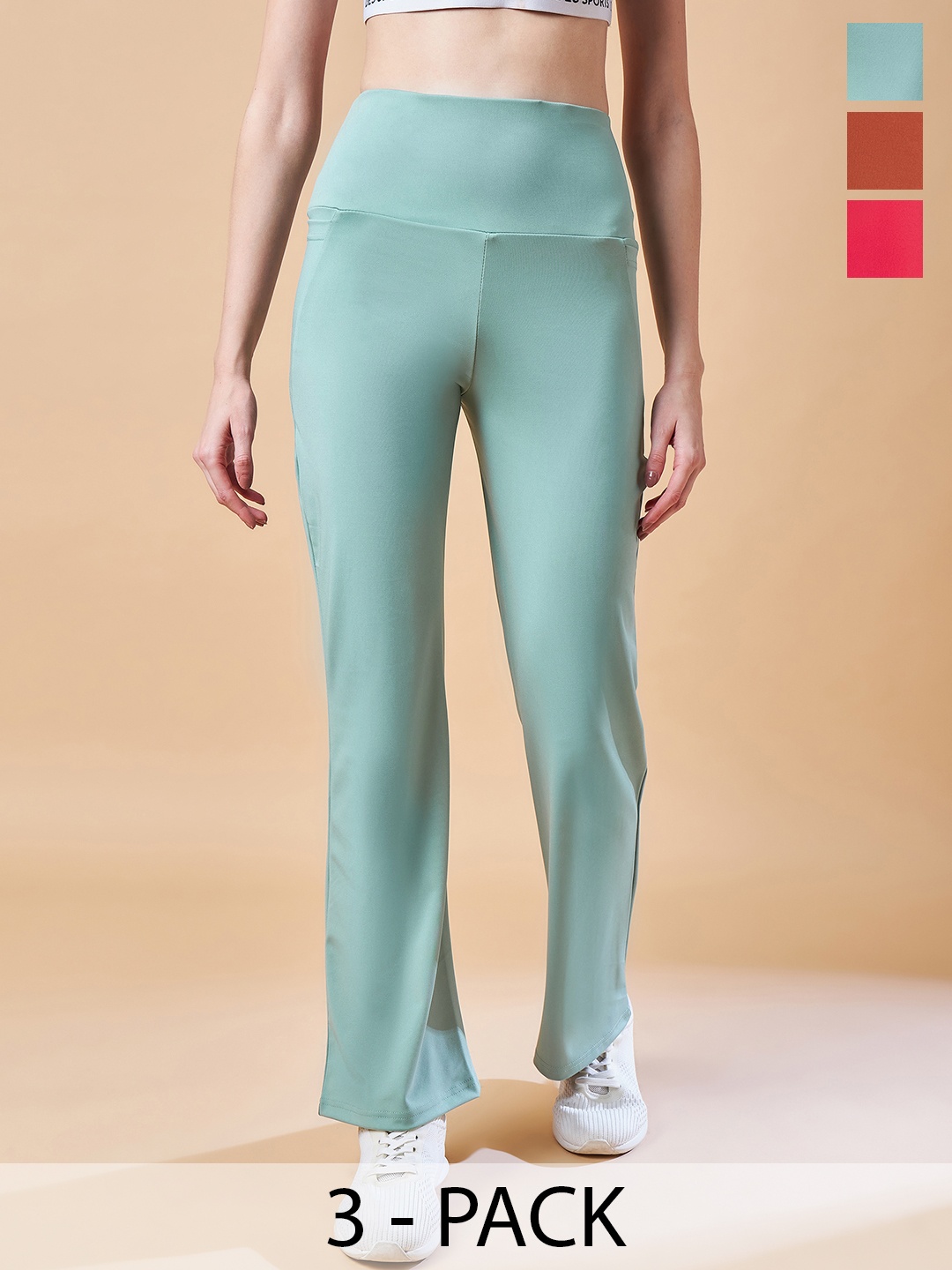 

COLOR CAPITAL Women Pack Of 3 Antimicrobial Ankle-Length Flared Tights, Sea green