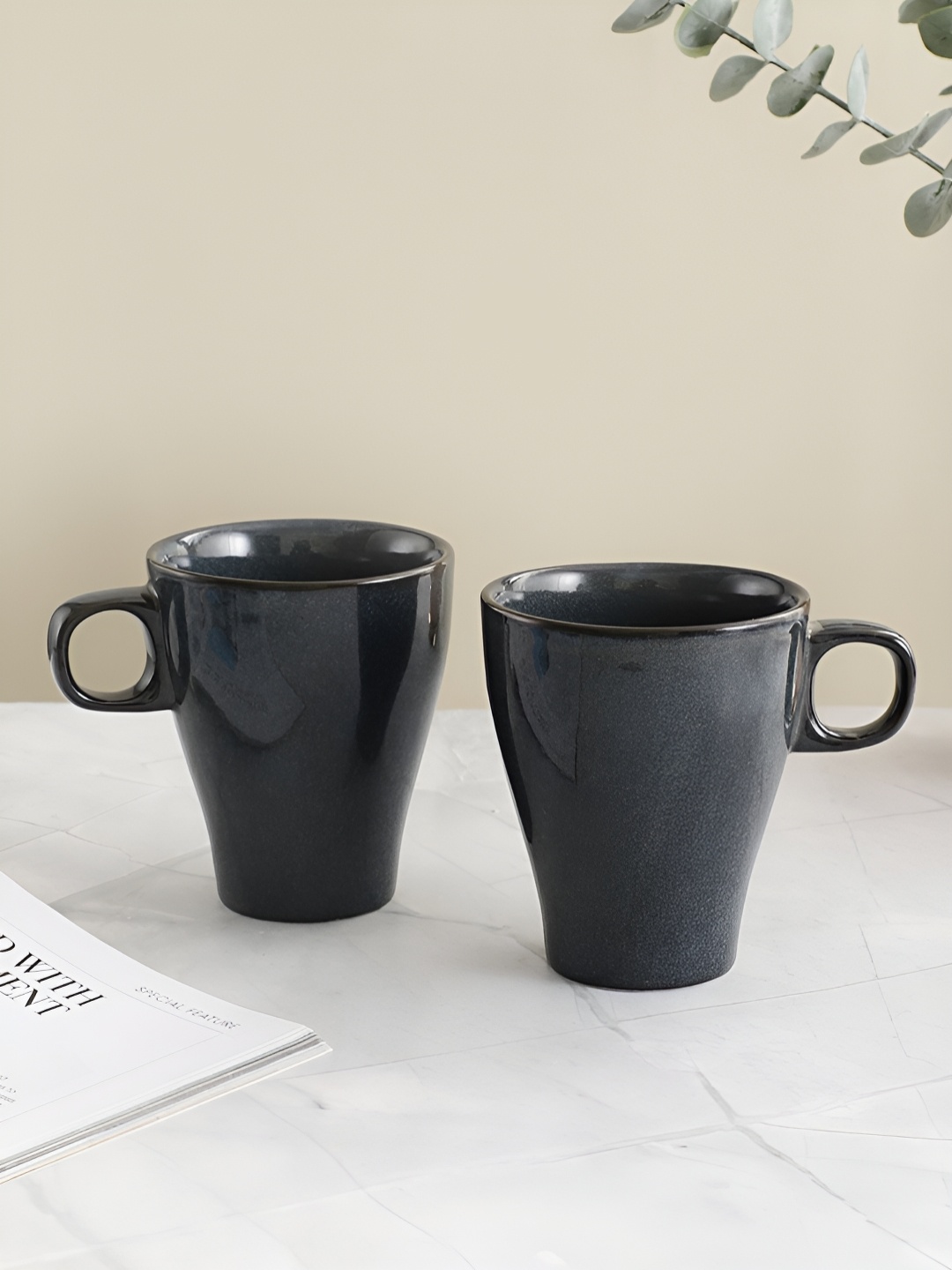 

VarEesha Artisan glaze Black 2 Pieces Porcelain Glossy Cups and Mugs