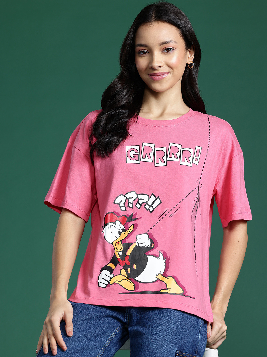 

Disney by DressBerry Donald Duck Printed Drop-Shoulder Sleeves Pure Cotton T-shirt, Pink