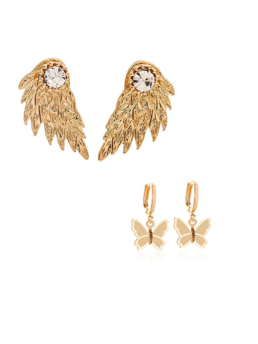 

Pinapes Set Of 2 Gold-Plated Geometric Oxidised Drop Earrings