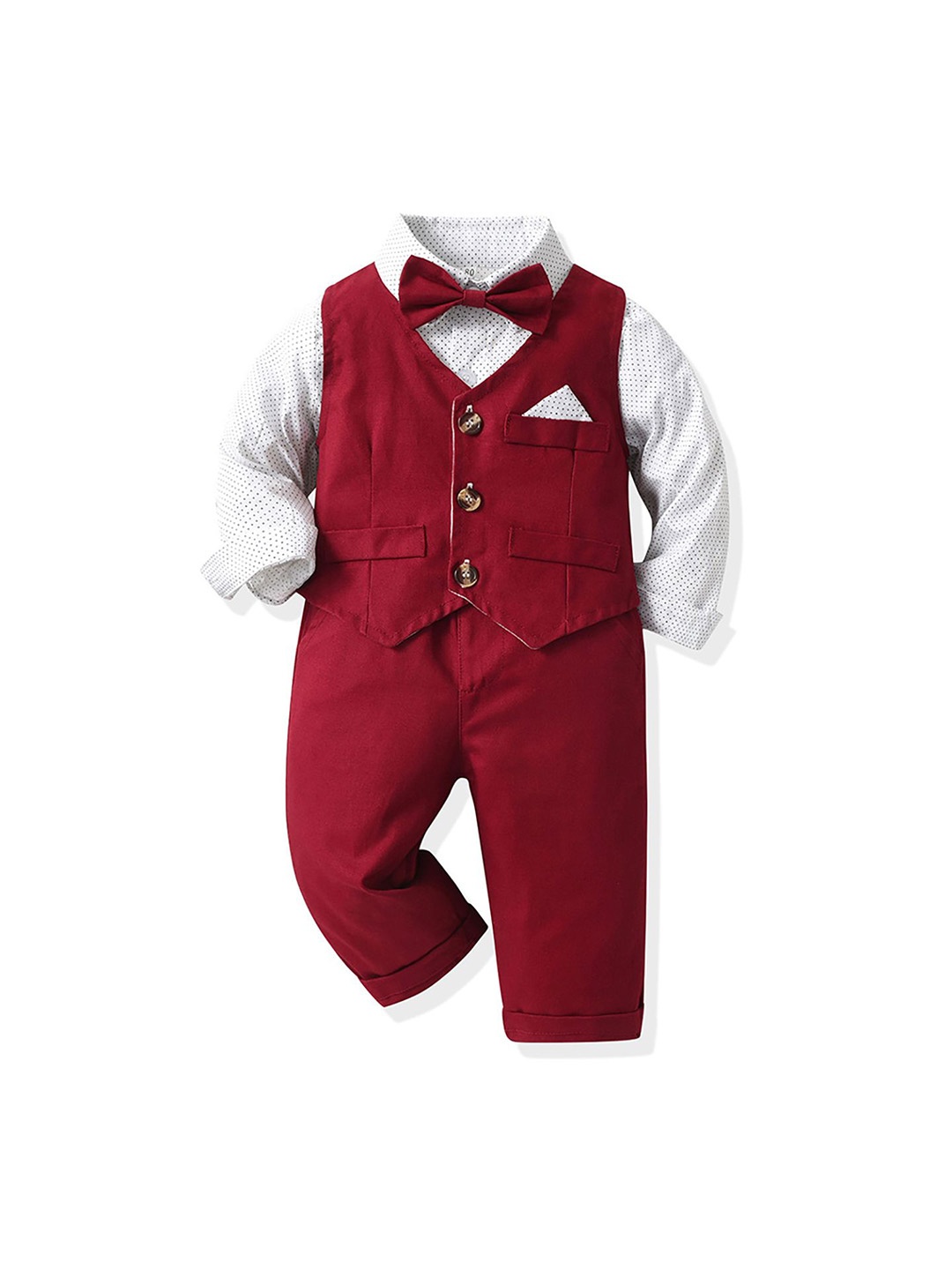 

StyleCast x Revolte Boys Printed Shirt Collar Shirt & Trouser & Waistcoat & Bow Tie, Red