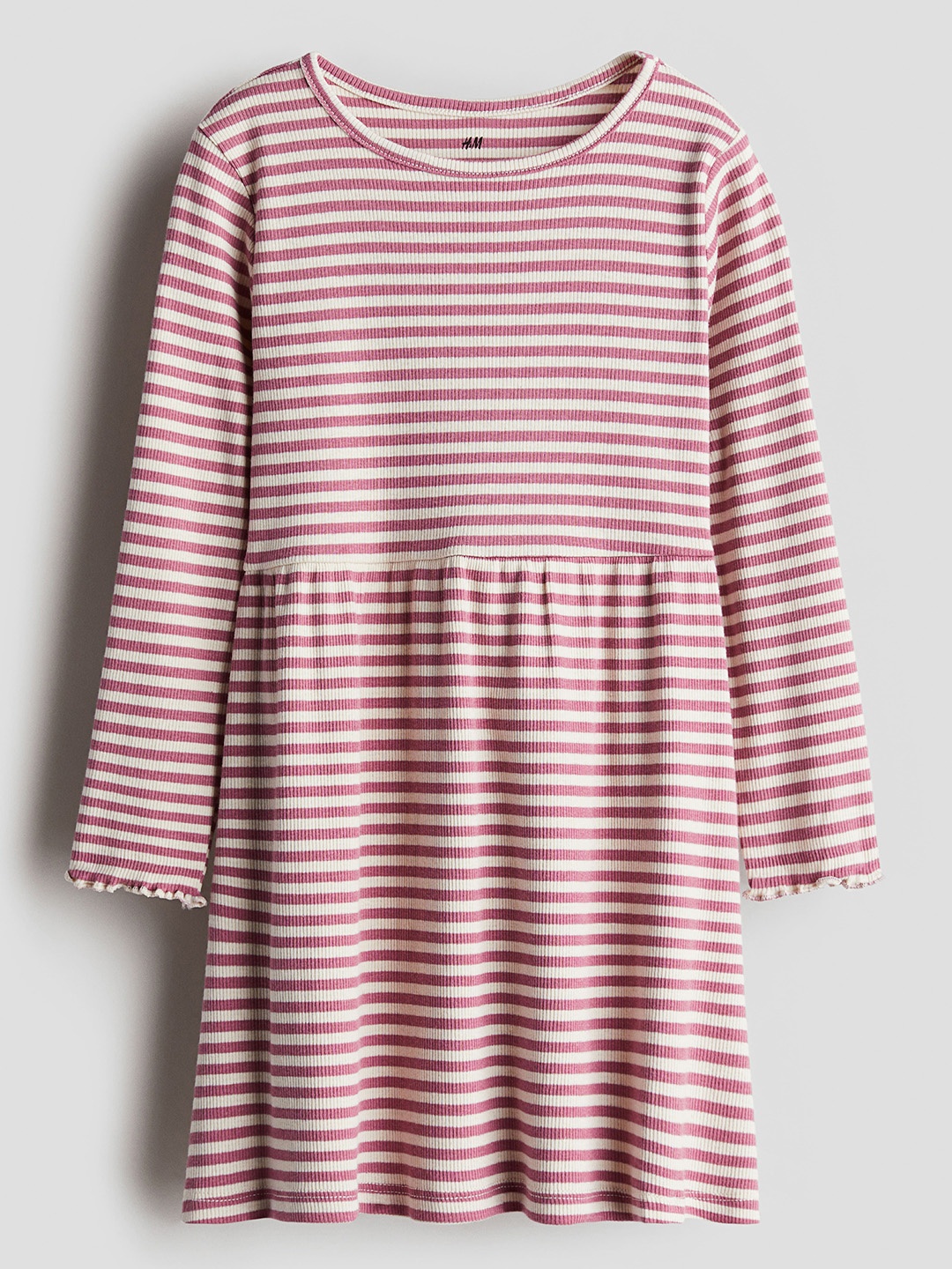 

H&M Girls Striped Ribbed Dress, Pink