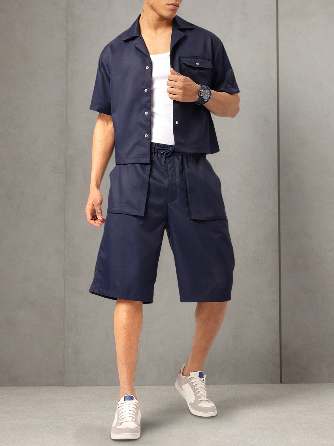 

Kook N Keech Everyday Utility Shirt with Cargo Shorts Co-ords, Navy blue