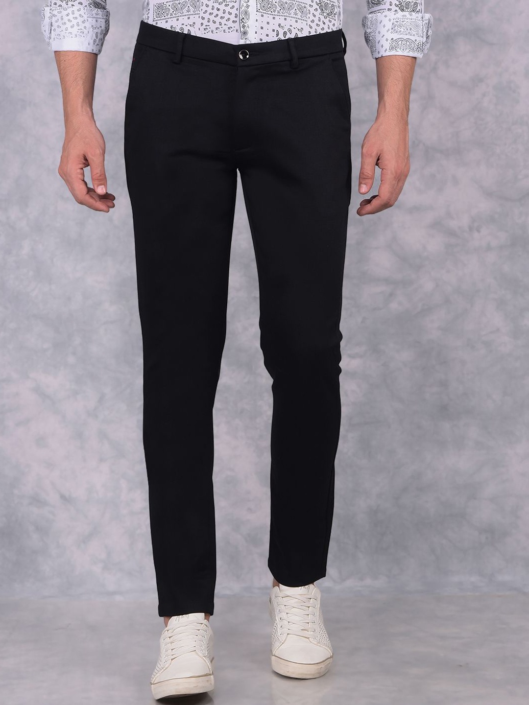 

Crimsoune Club Men Printed Smart Slim Fit Chinos Trousers, Navy blue