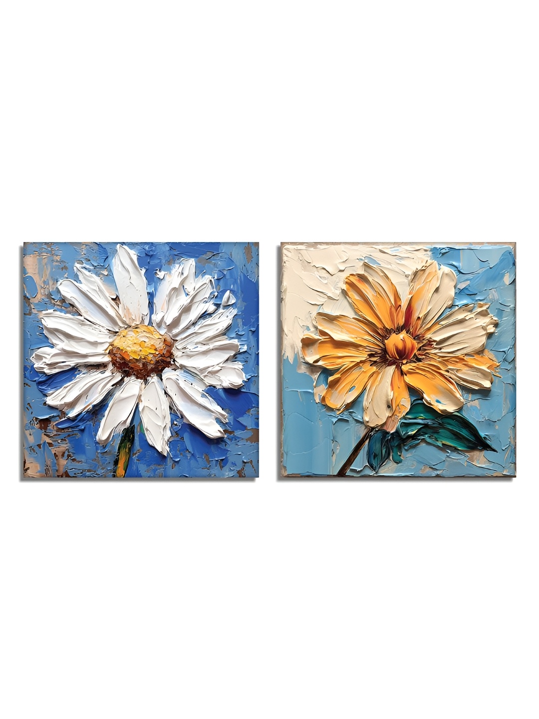 

RANDOM Blue & White 2 Pieces Canvas Floral Wall Paintings