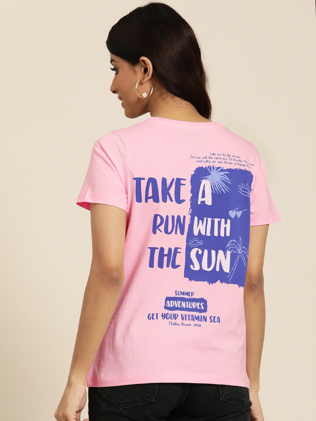 

HERE&NOW Typography Printed Pure Cotton T-shirt, Pink