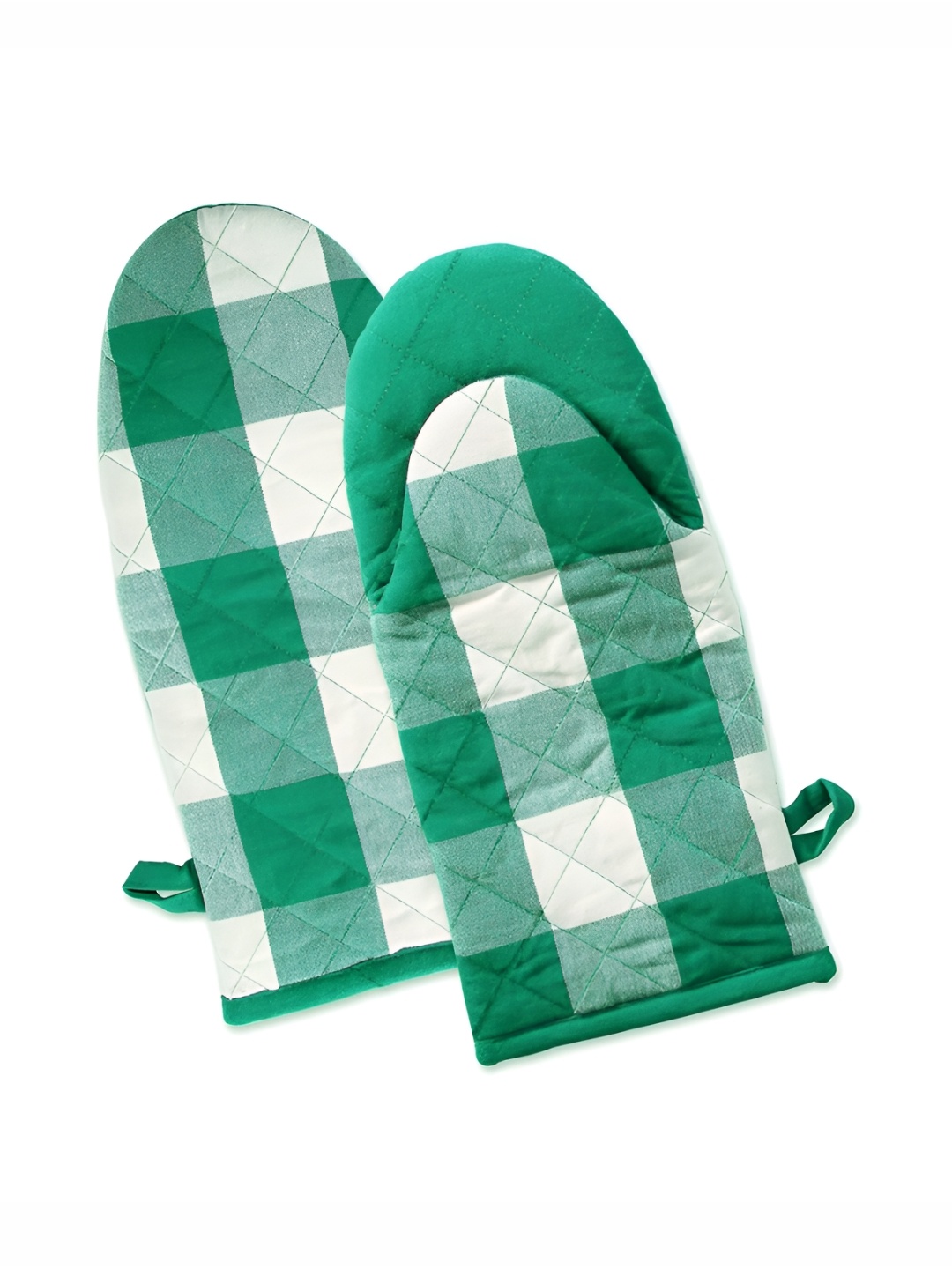 

Lushomes Green & White 2 Pieces Checked Pure Cotton Oven Gloves