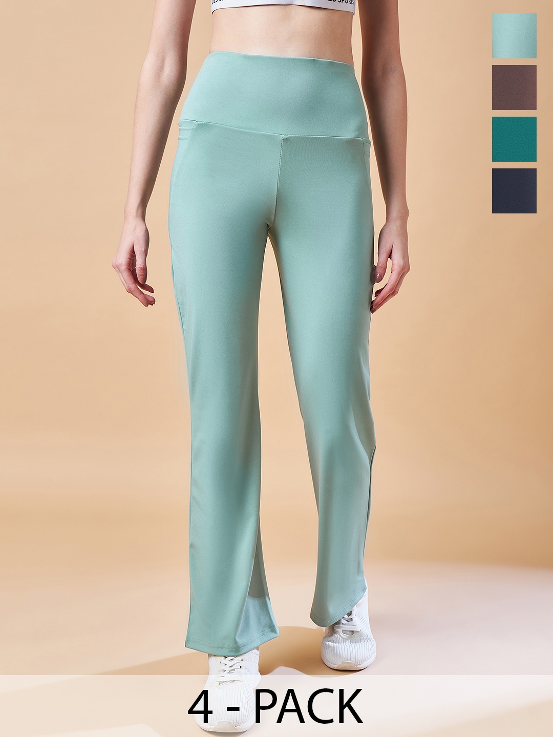 

COLOR CAPITAL Women Pack of 4 Ankle-Length Fly Dry Flared Gym Tights, Sea green