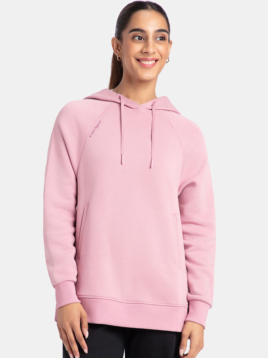 

Jockey Super Combed Cotton Rich Fleece Fabric Drop Shoulder Styled Hoodie Sweatshirt -U107, Pink