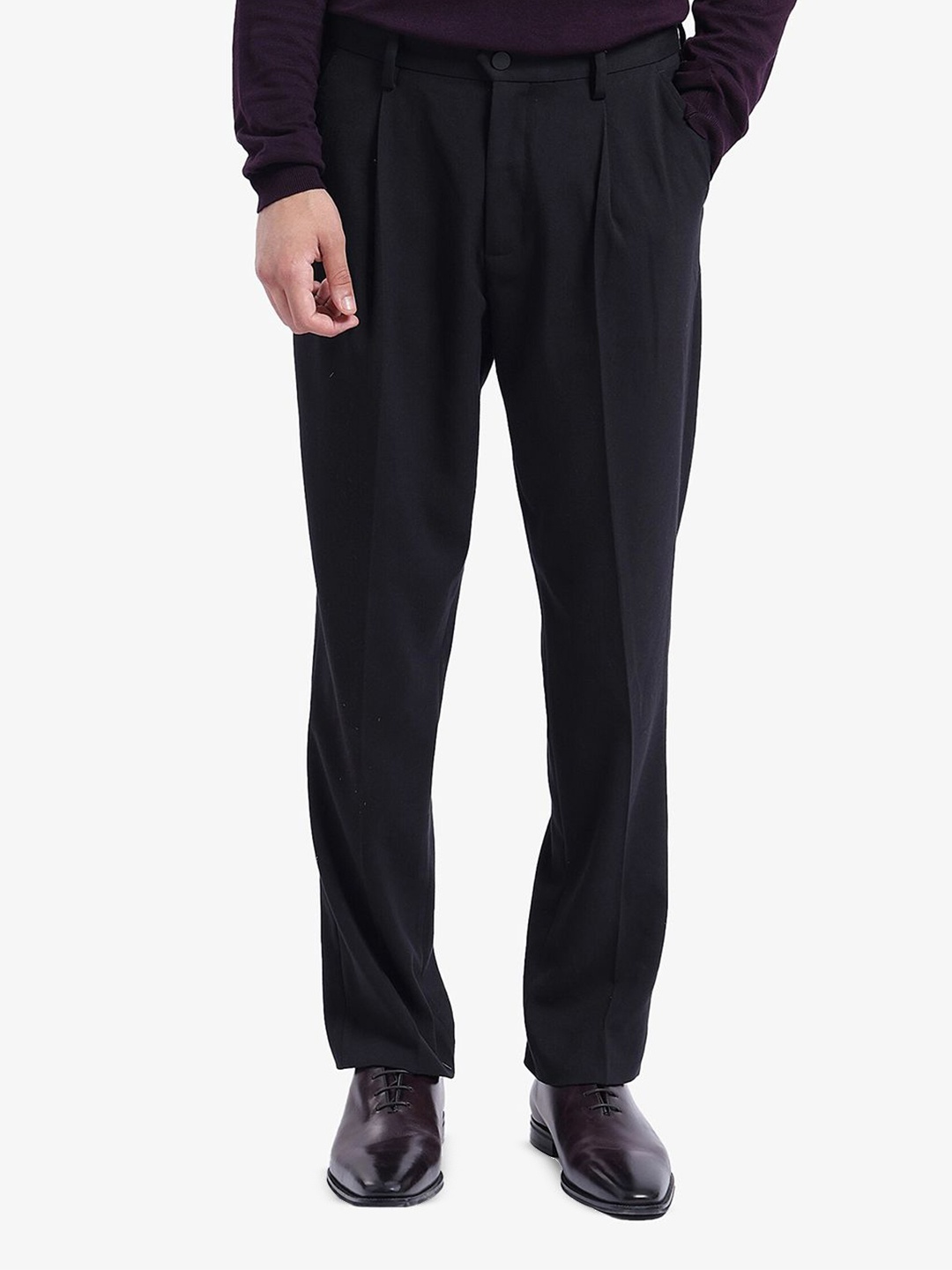 

RARE RABBIT Men Loose Fit Formal Trousers, Black