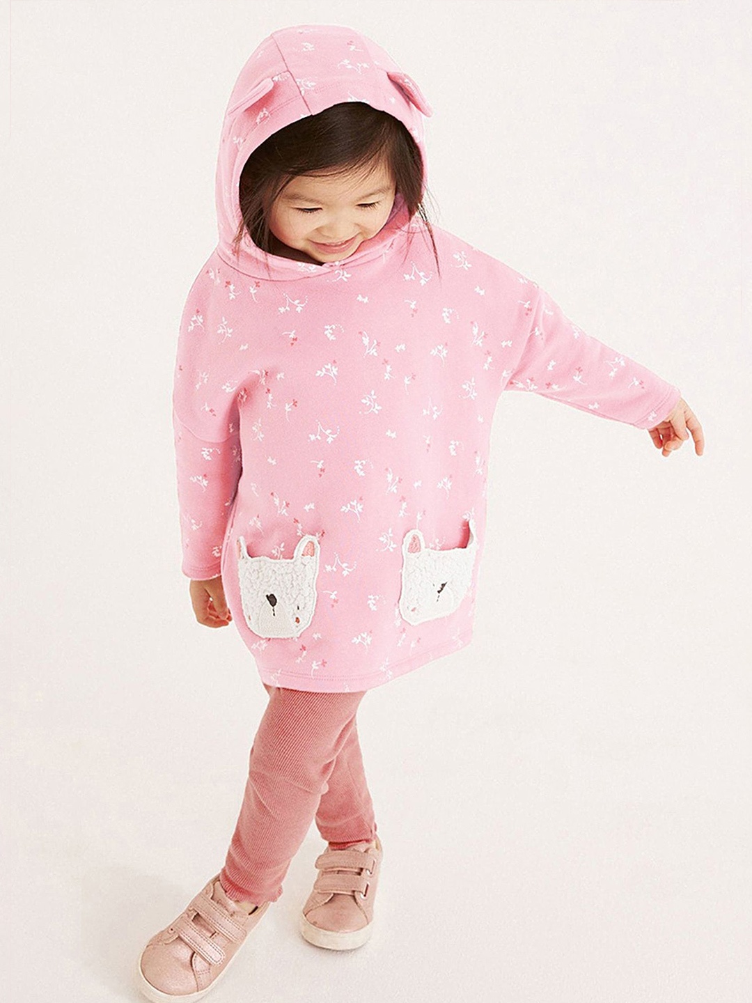 

LULU & SKY Girls Floral Printed Longline Pullover, Pink