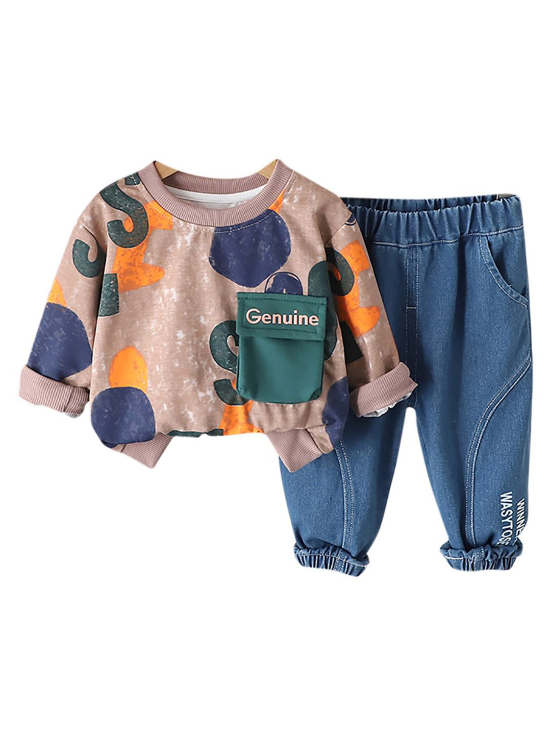 

StyleCast x Revolte Boys Printed Round Neck Long Sleeves T-Shirt With Trouser, Navy blue