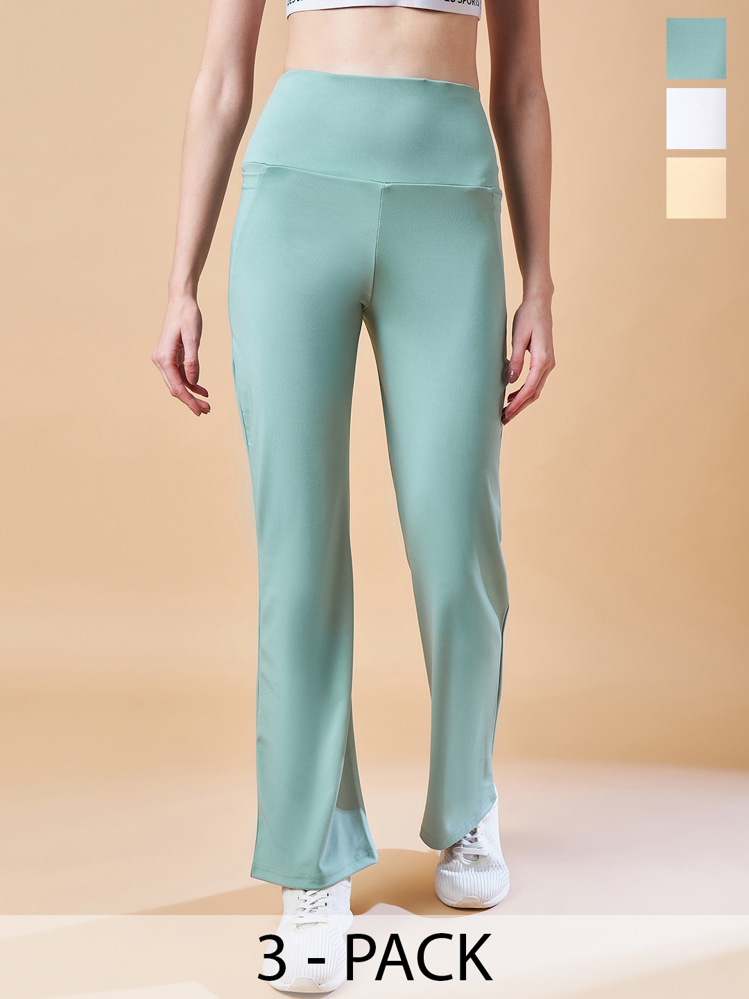 

COLOR CAPITAL Women Pack Of 3 High Rise Ankle-Length Sports Gym Tights, Sea green