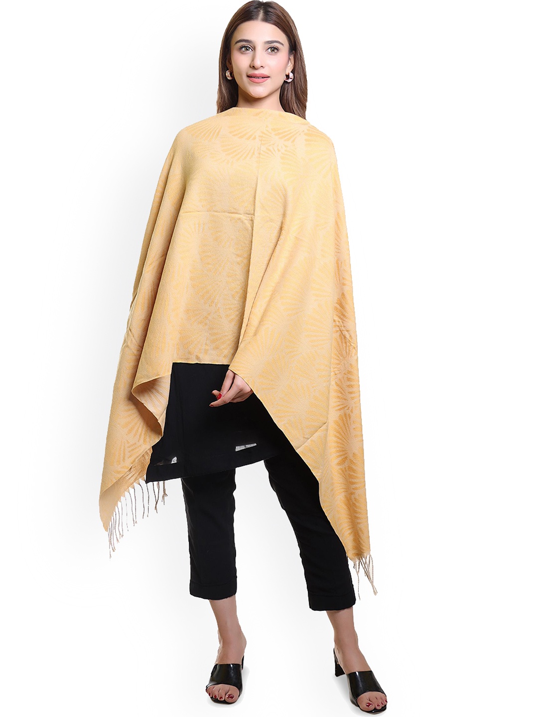 

Oswal International Women Ethnic Motifs Printed Acrylic Shawl, Yellow
