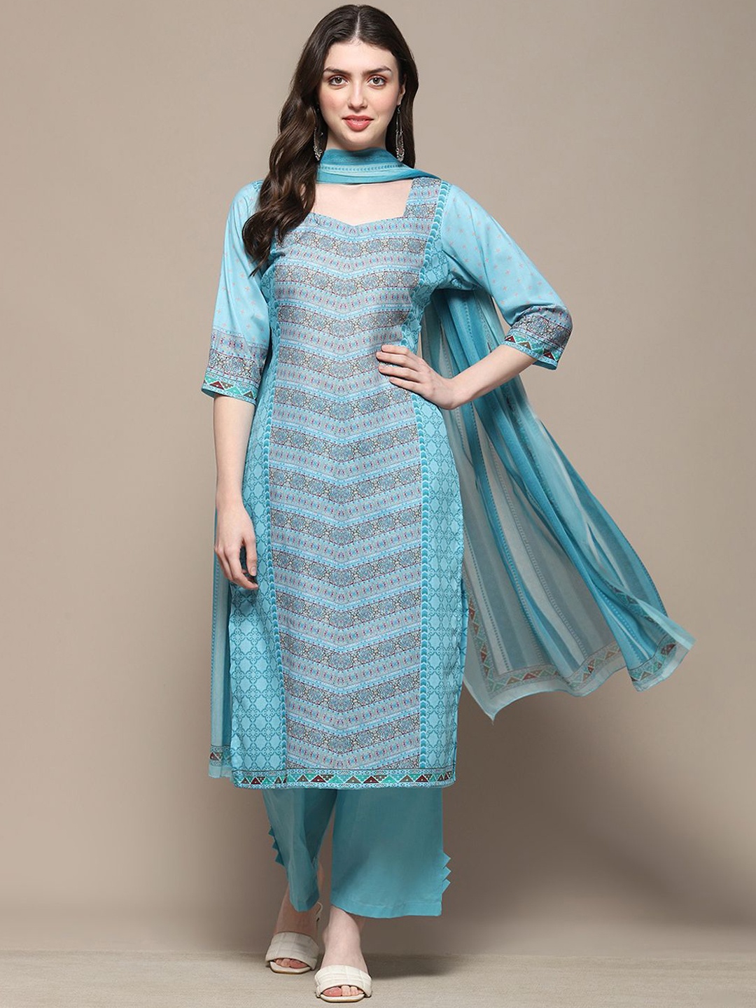 

Biba Floral Printed Unstitched Dress Material, Blue