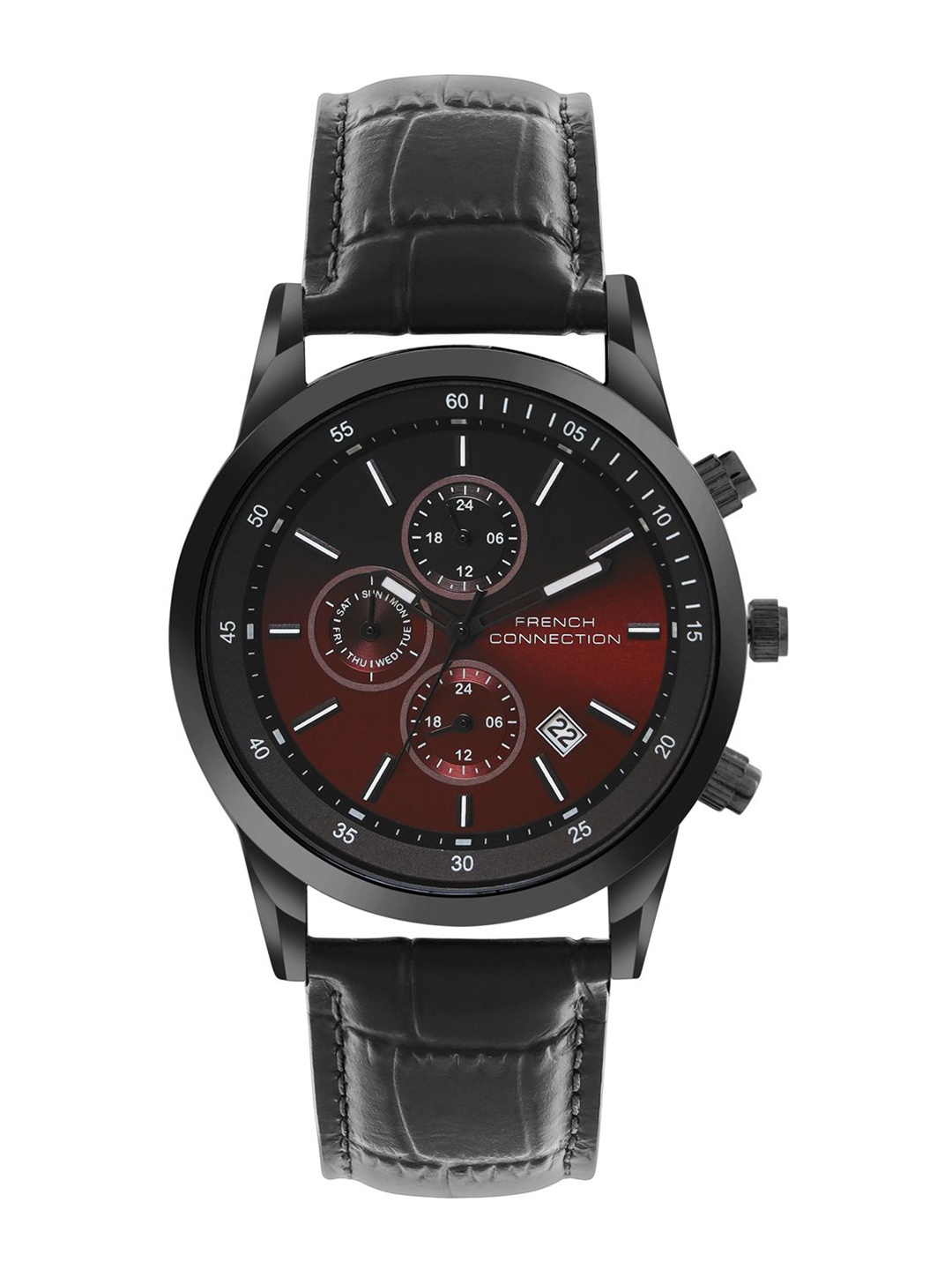

French Connection Men Printed Dial & Leather Textured Straps Analogue Watch FCN093BBL, Maroon