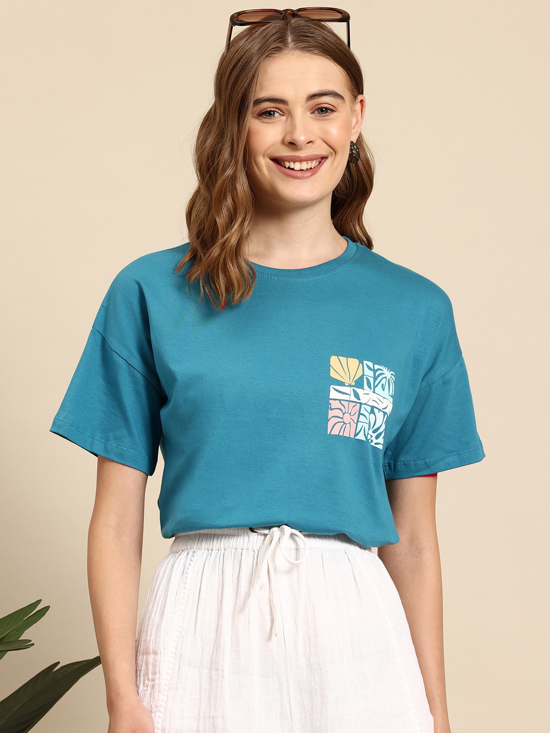 

Mast & Harbour Drop-Shoulder Pure Cotton T-shirt, Blue