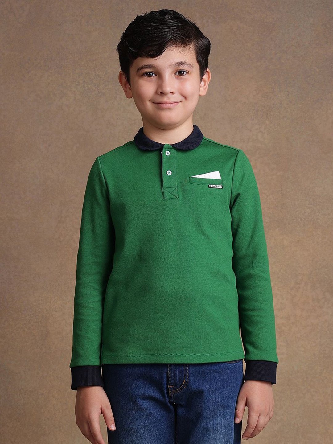 

One Friday Boys Solid Polo Collar Cotton T-shirt, Green
