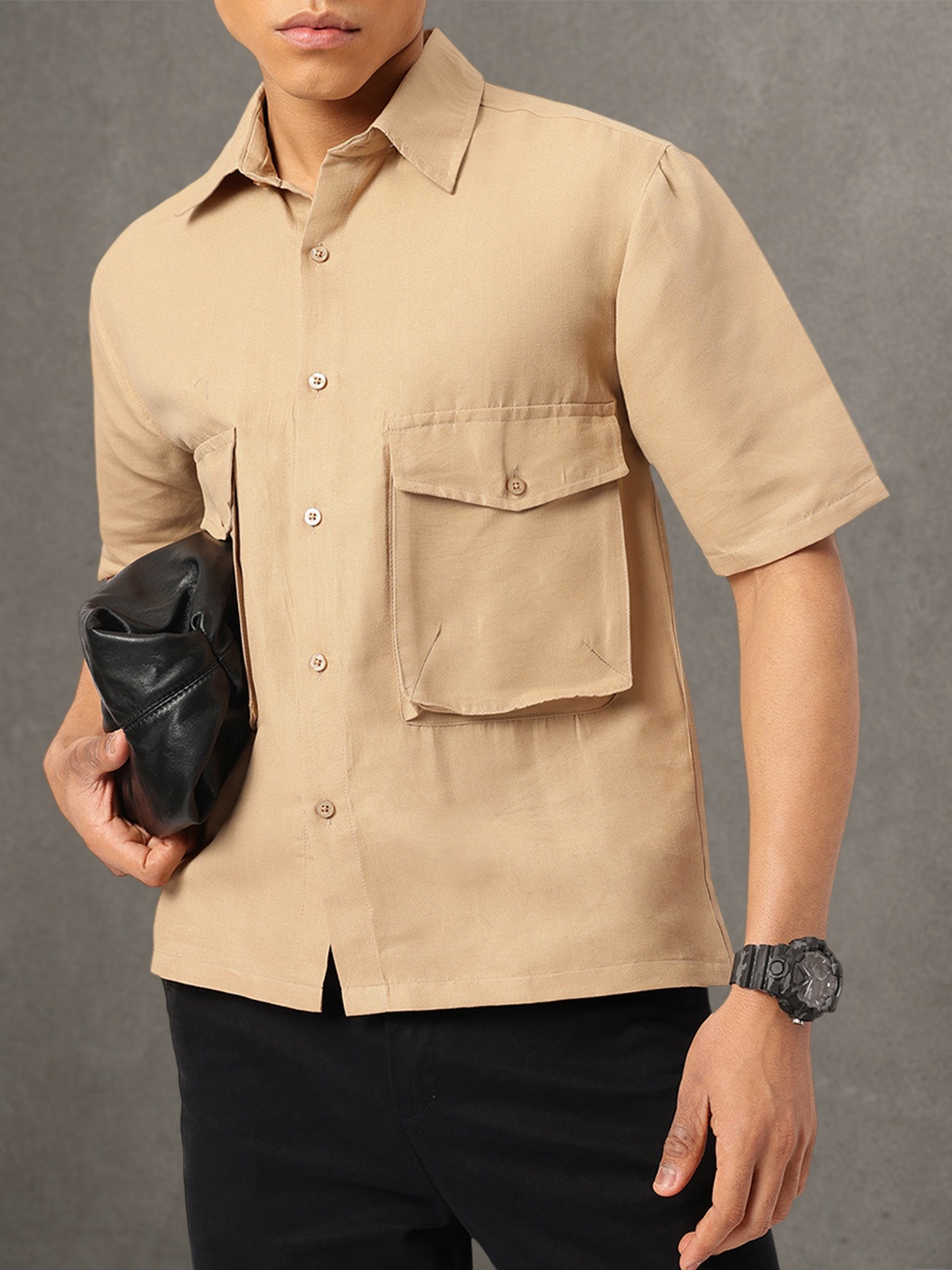 

Kook N Keech Street Smart Style Boxy Pockets Relaxed Shirt, Beige