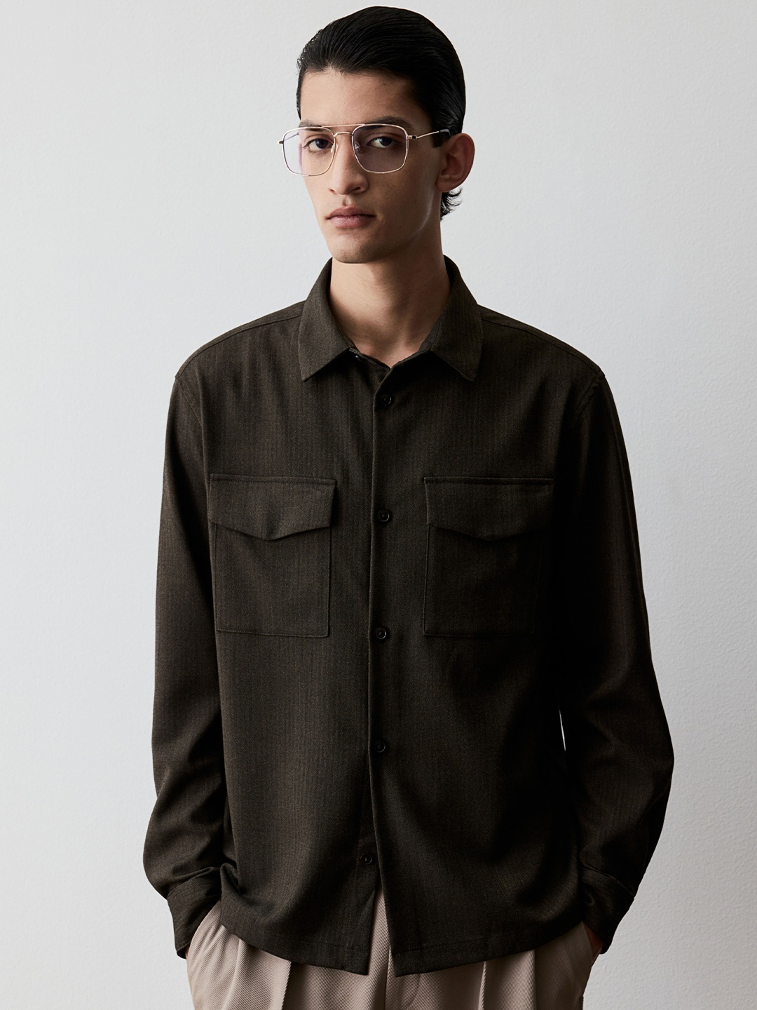 

H&M Long Sleeve Utility Over Shirt, Brown