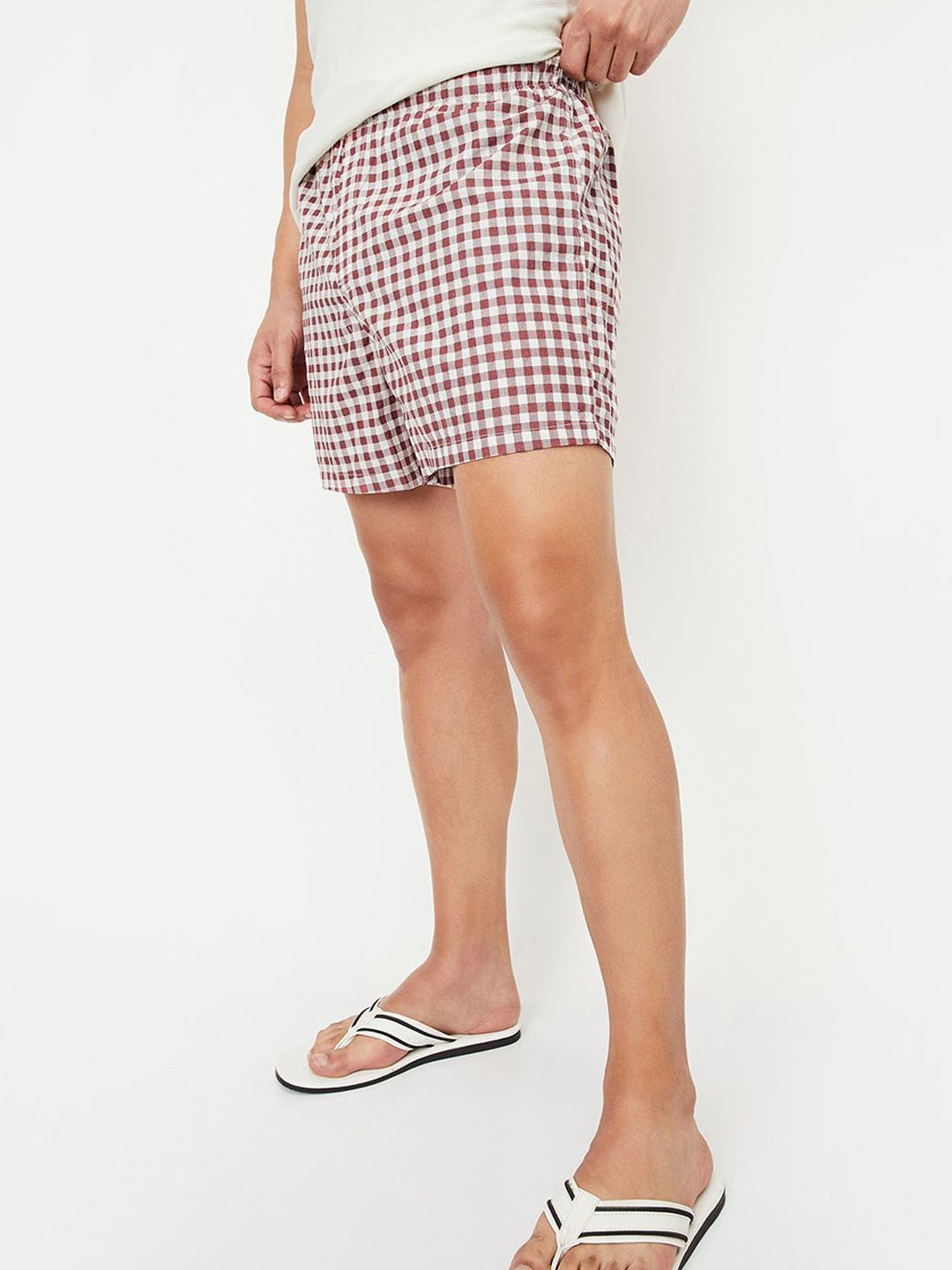 

max Checked Pure Cotton Boxers 1000014345507, Maroon