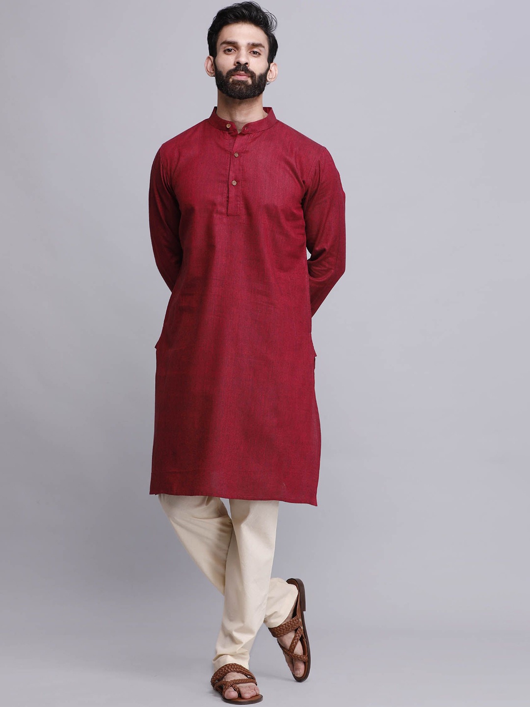 

TJORI Straight Pure Cotton Kurta with Pyjama, Red