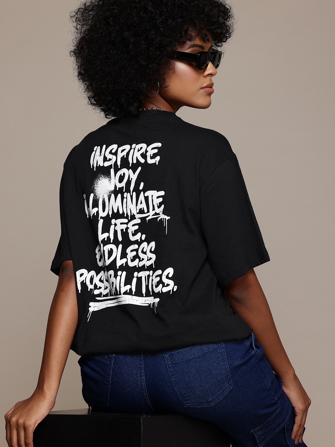 

The Roadster Lifestyle Co. Women Typography Printed Pure Cotton T-shirt, Black