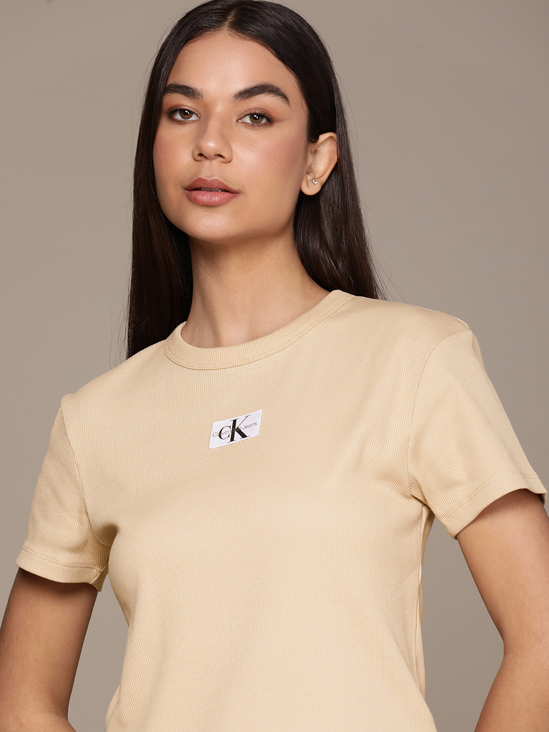 

Calvin Klein Jeans Brand Logo Printed Casual T-shirt, Brown