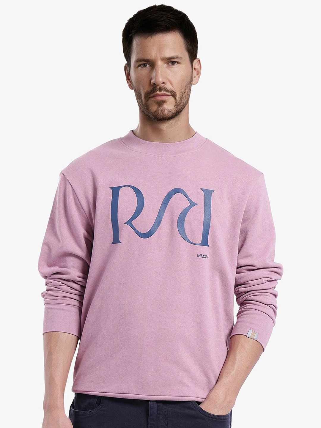 

RARE RABBIT Men Printed Cotton Pullover Sweatshirt, Pink