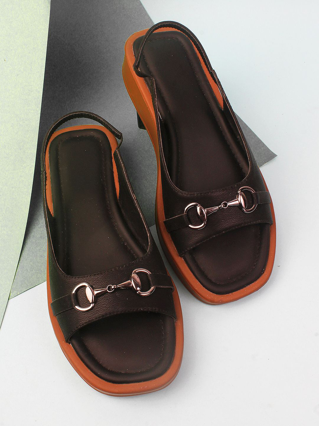 

Mast & Harbour Women Black & Brown Casual Open Toe Flats