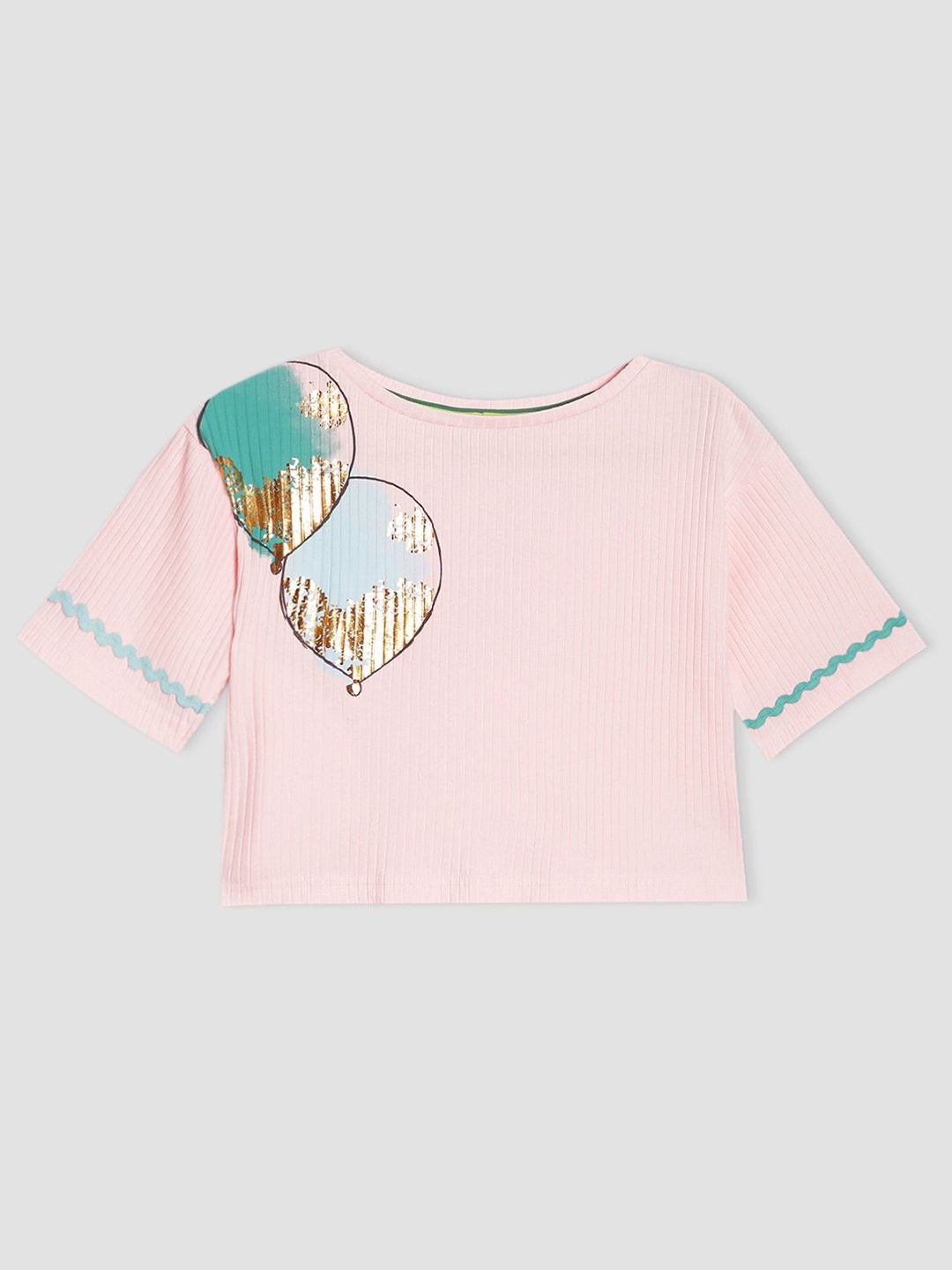 

PILOLO Girls Graphic Printed Round Neck Cotton T-shirt, Pink
