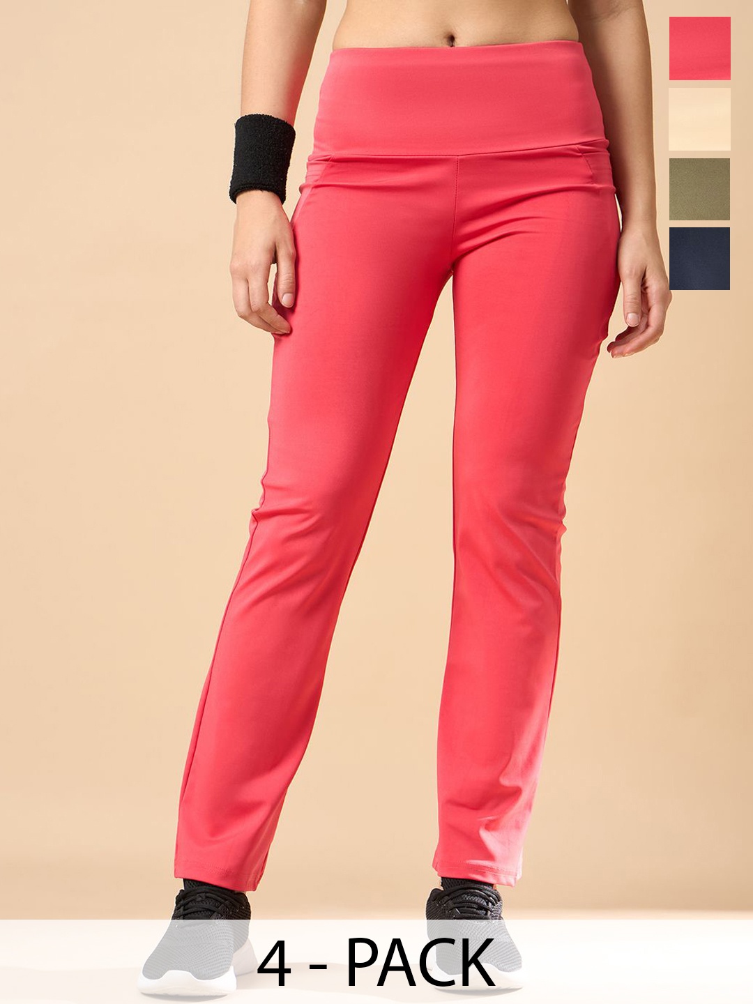 

COLOR CAPITAL Women Pack of 4 Ankle-Length Flared Gym Tights, Pink
