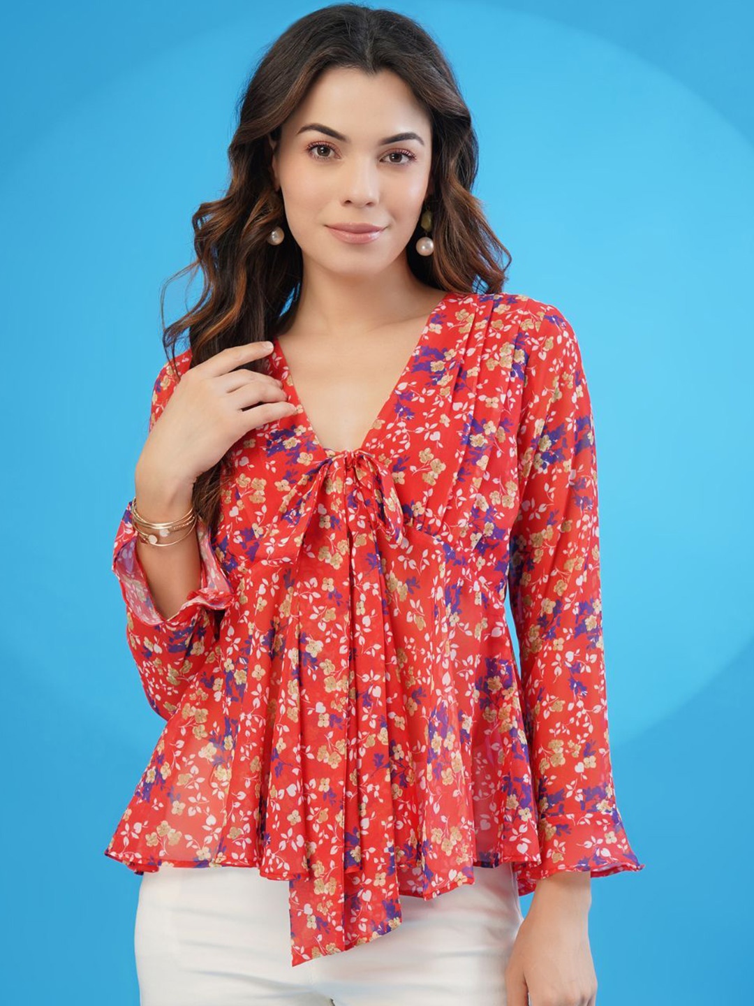 

KALINI Women Floral Printed Top, Red