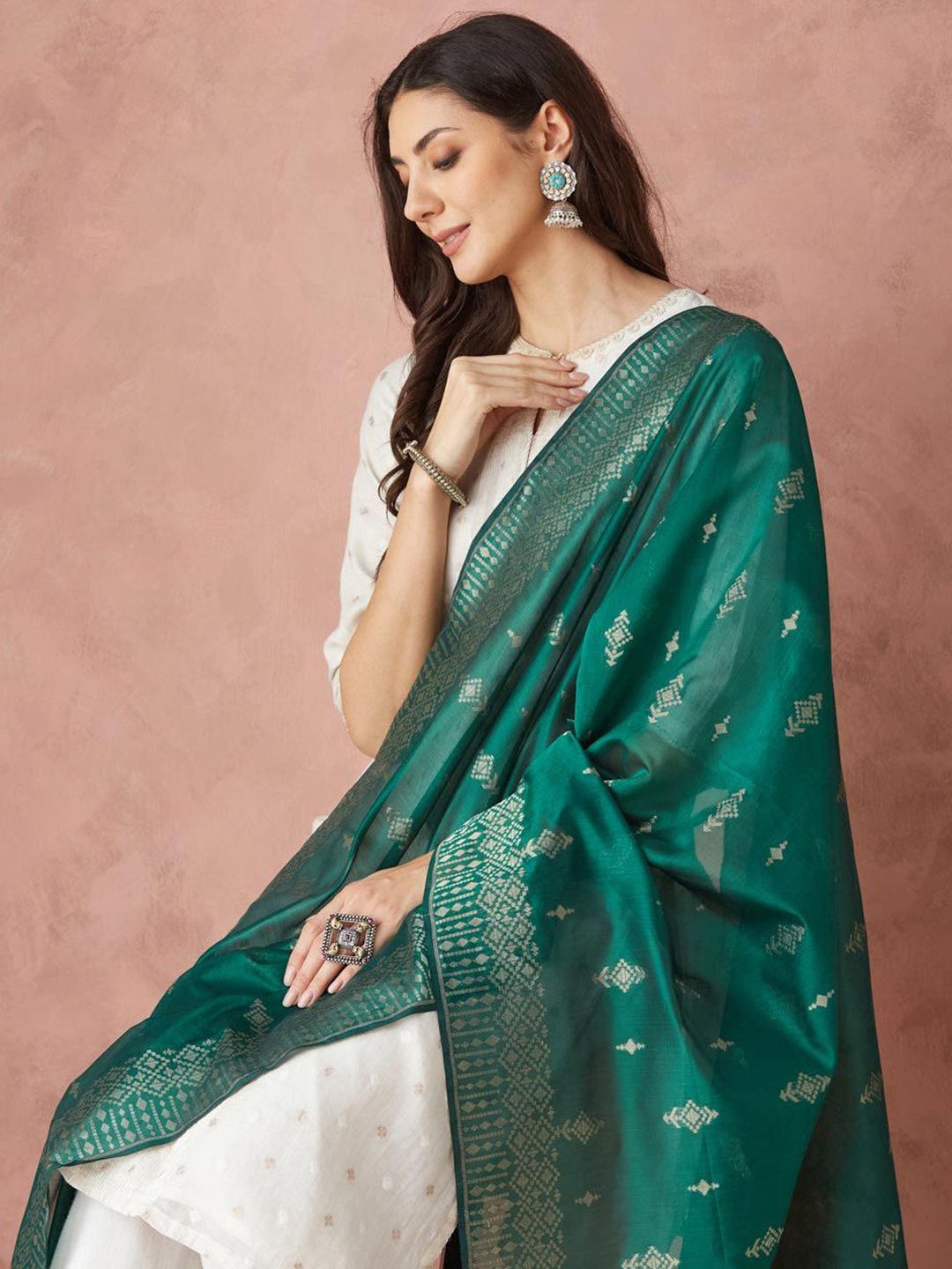 

Fabindia Woven Design Cotton Silk Dupatta, Green